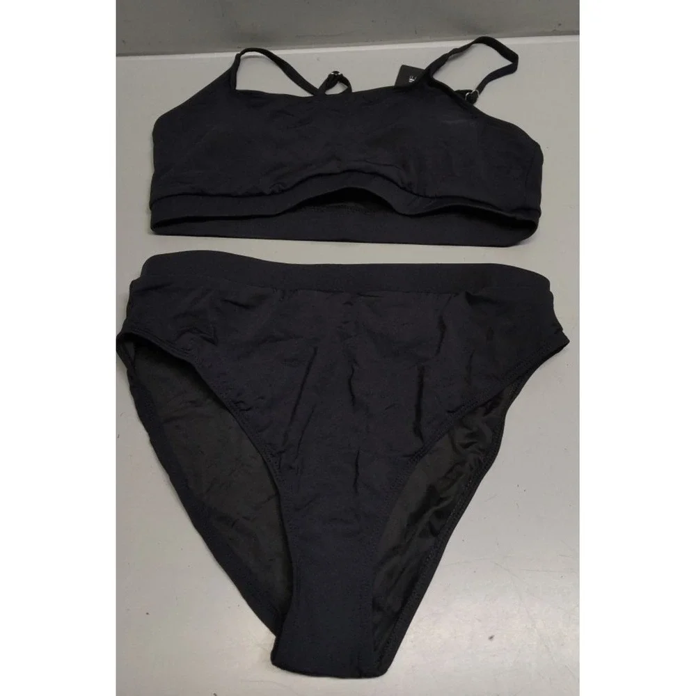 Tempt Me Women Black 2 Piece Swimsuit High Waisted Bikini Set Tummy Control, Med
